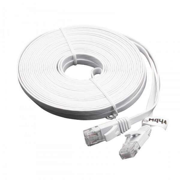 Ethernetový kábel Cat6, plochý, konektor RJ45, biely, 10m