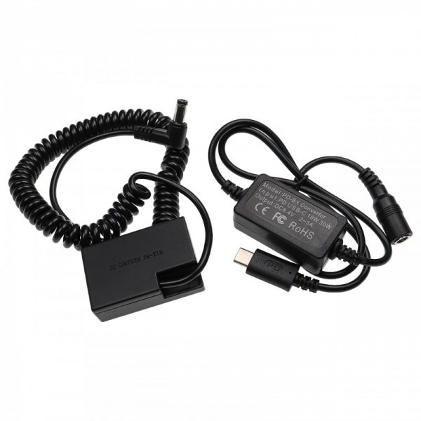 USB napájací adaptér ako ACK-E18 + DC spojka ako DR-E18, stočený kábel