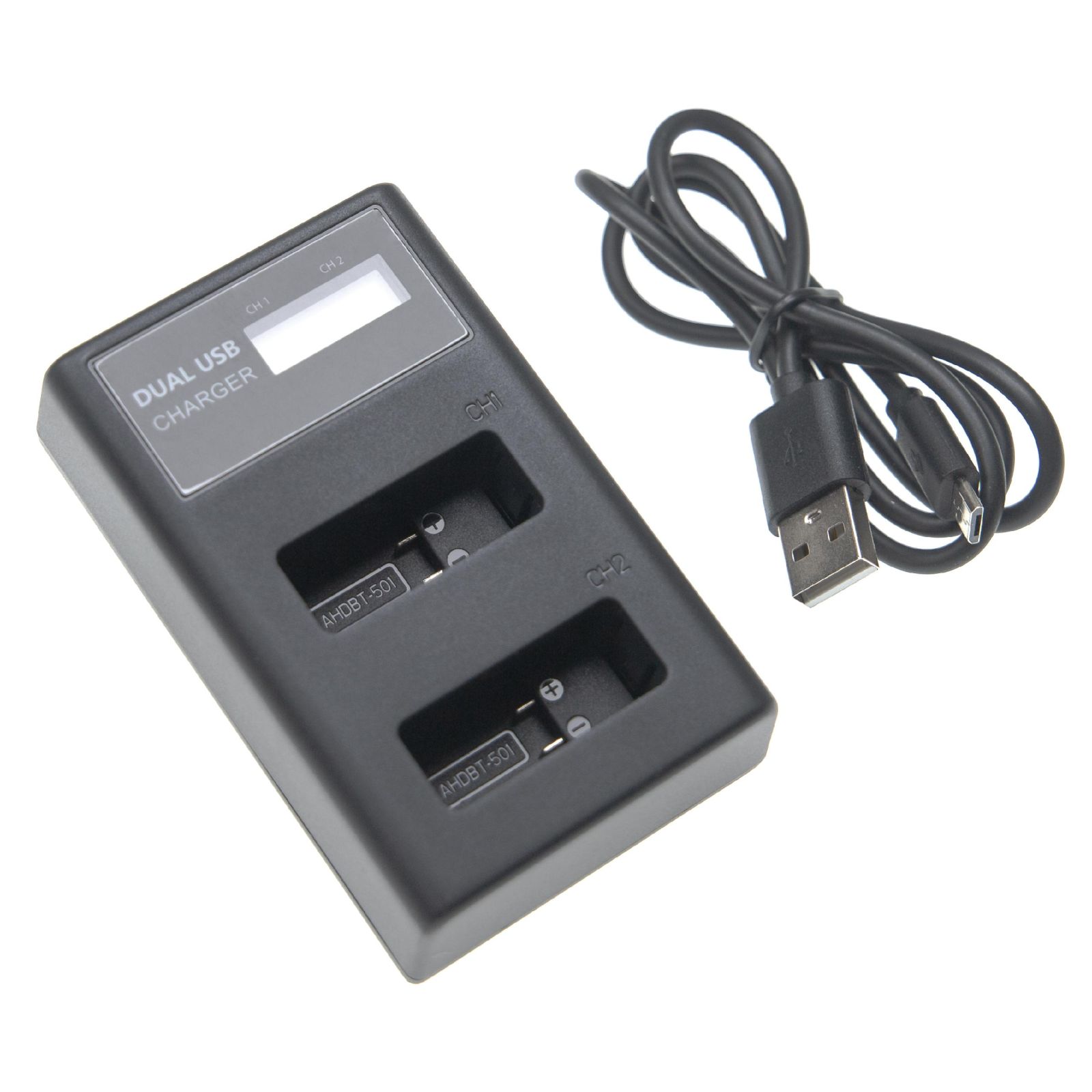 Duálna nabíjačka (Micro USB / Typ C) pre GoPro Hero 5 a ďalšie, s displejom